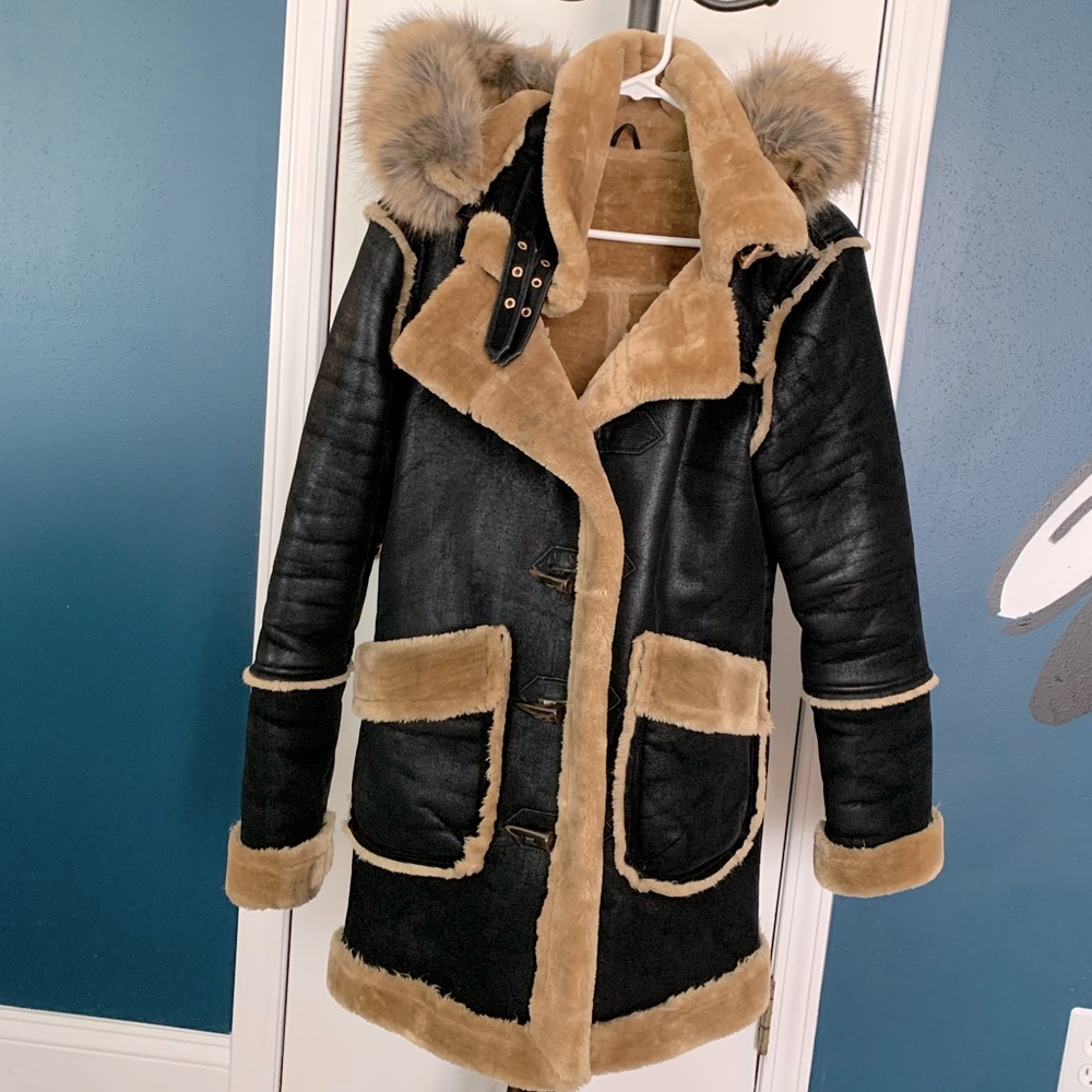 Faux fur and faux suede coat